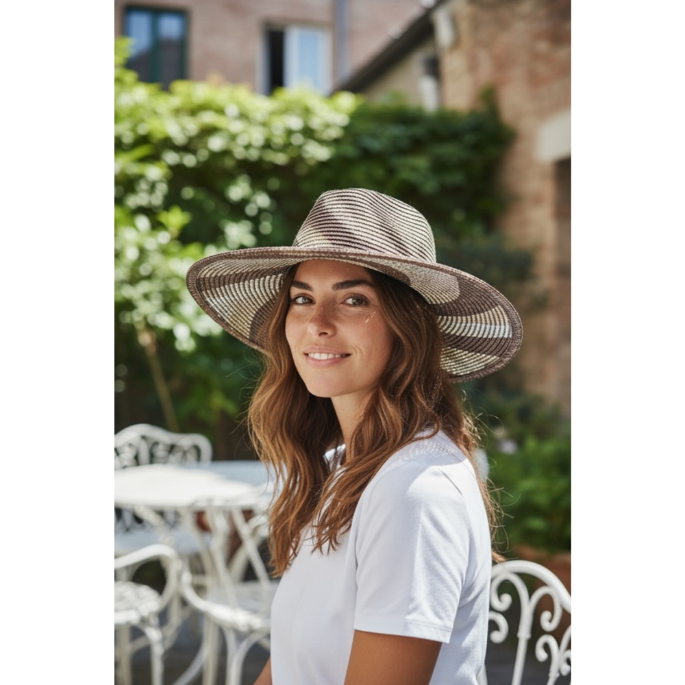 Le Hat by Rae Feather Brown White Striped Packable Sun Hat One Size